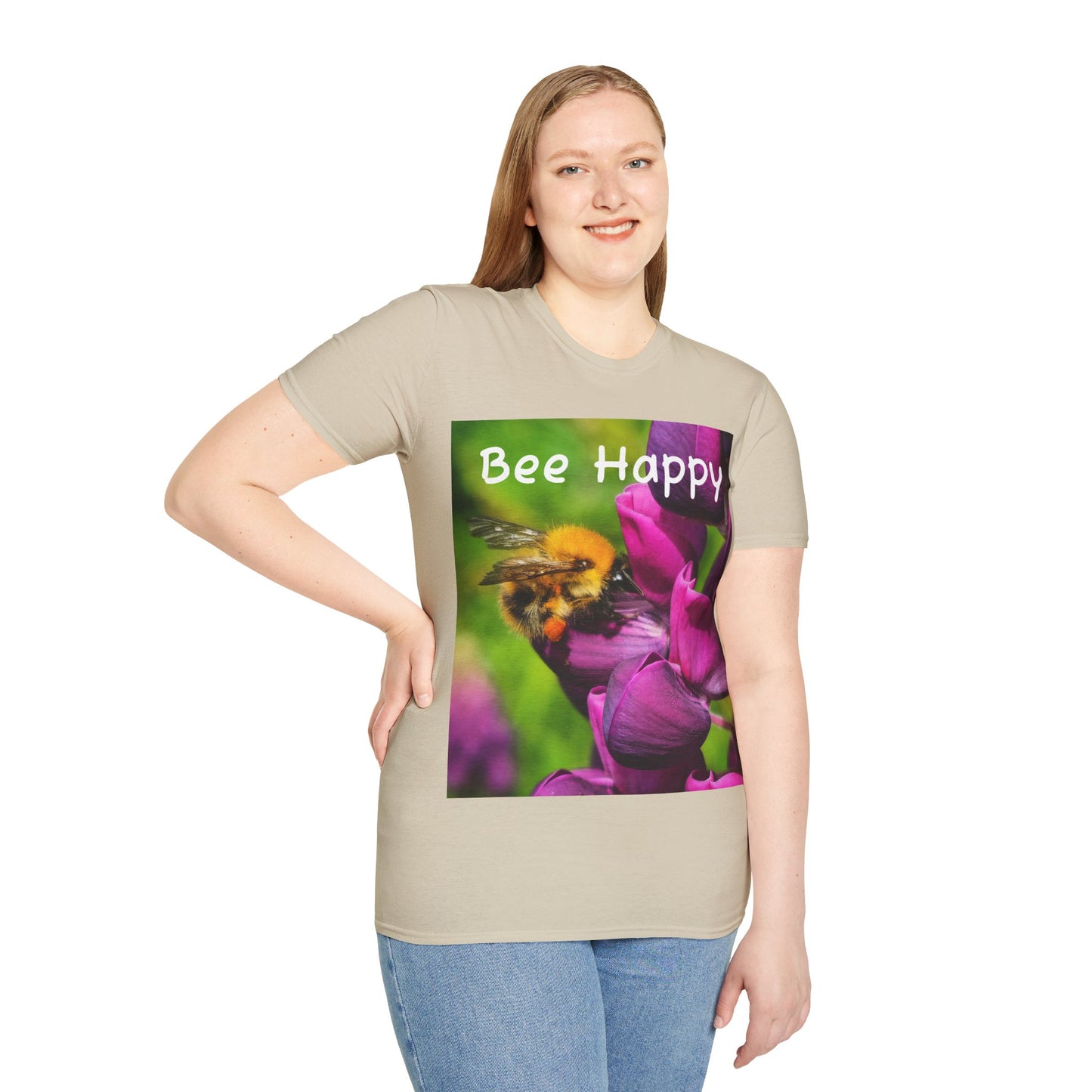 Bee Happy Unisex Softstyle T-Shirt – Cheerful Nature Inspired Tee for Bee Lovers