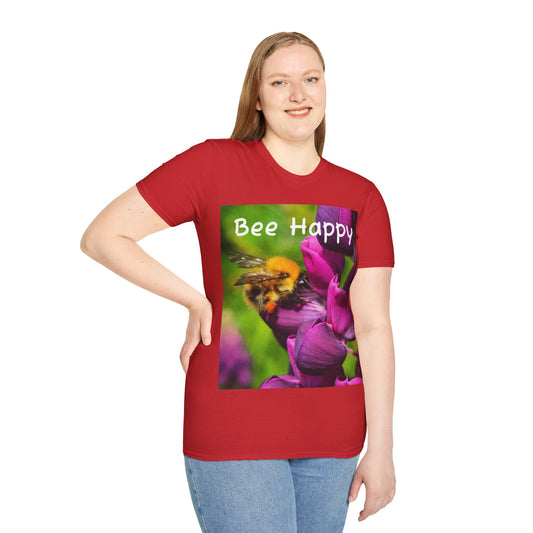 Bee Happy Unisex Softstyle T-Shirt – Cheerful Nature Inspired Tee for Bee Lovers