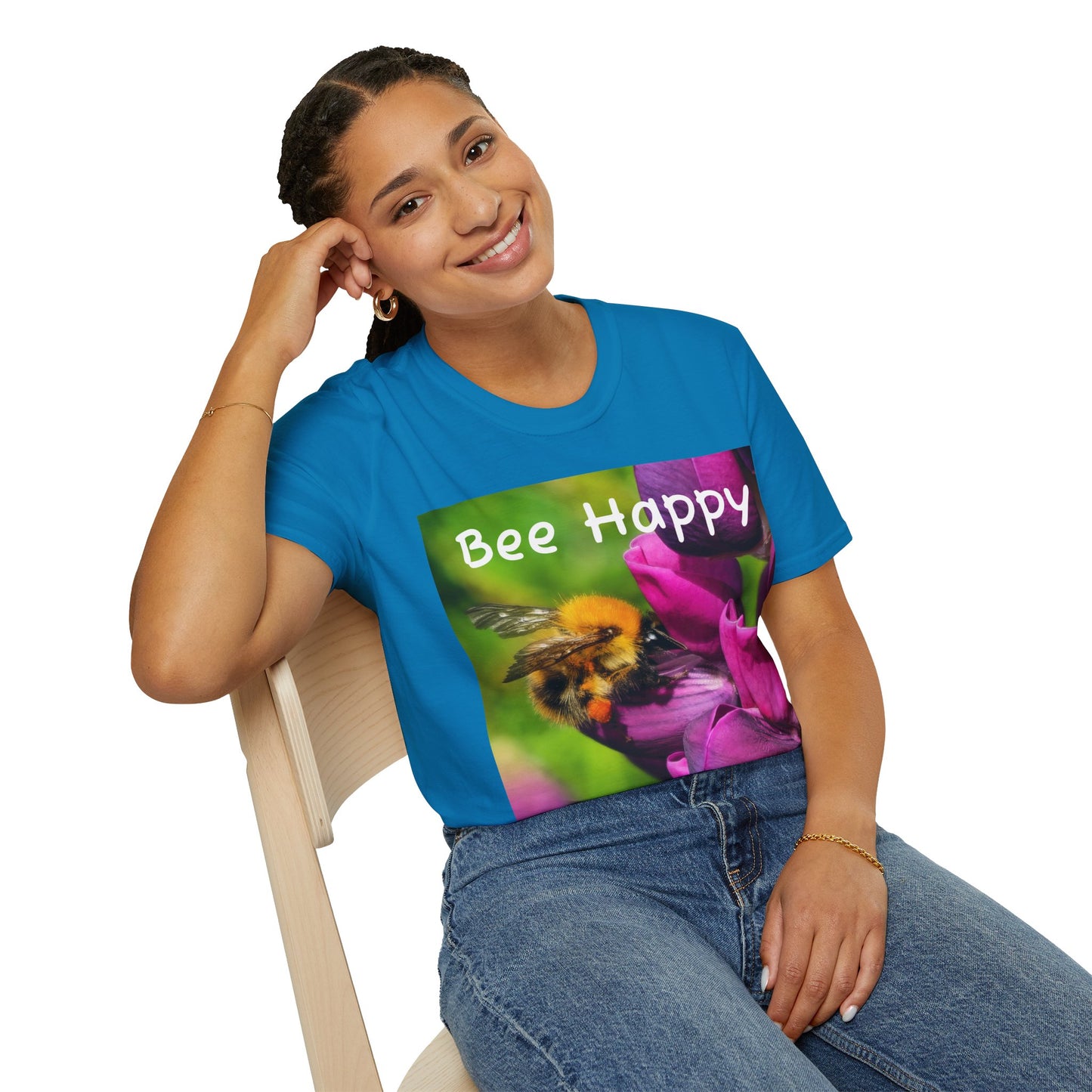 Bee Happy Unisex Softstyle T-Shirt – Cheerful Nature Inspired Tee for Bee Lovers