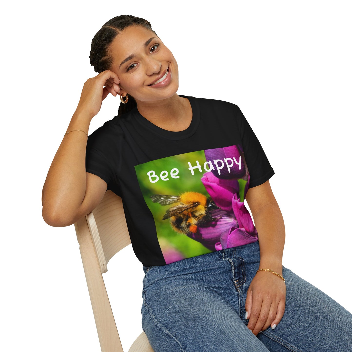 Bee Happy Unisex Softstyle T-Shirt – Cheerful Nature Inspired Tee for Bee Lovers