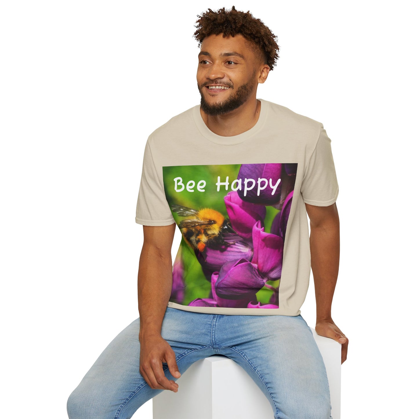 Bee Happy Unisex Softstyle T-Shirt – Cheerful Nature Inspired Tee for Bee Lovers