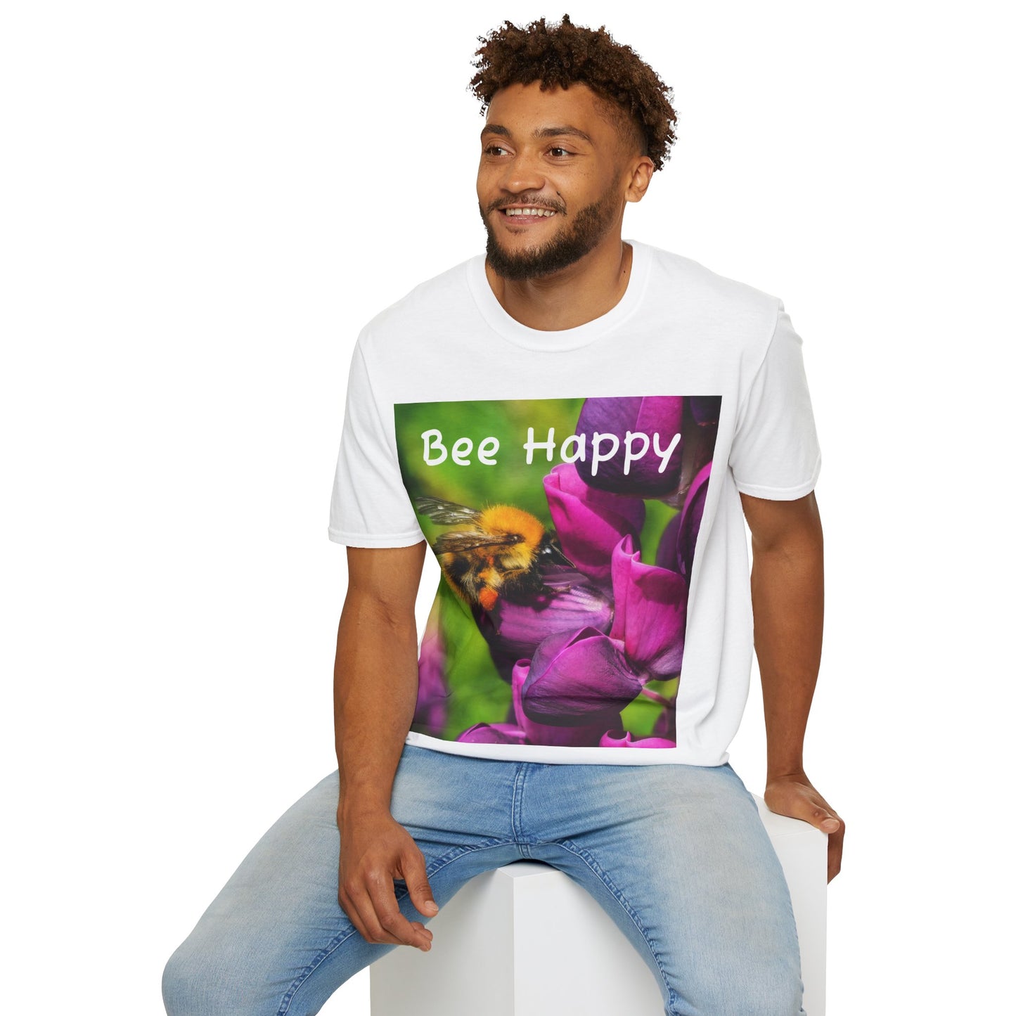 Bee Happy Unisex Softstyle T-Shirt – Cheerful Nature Inspired Tee for Bee Lovers