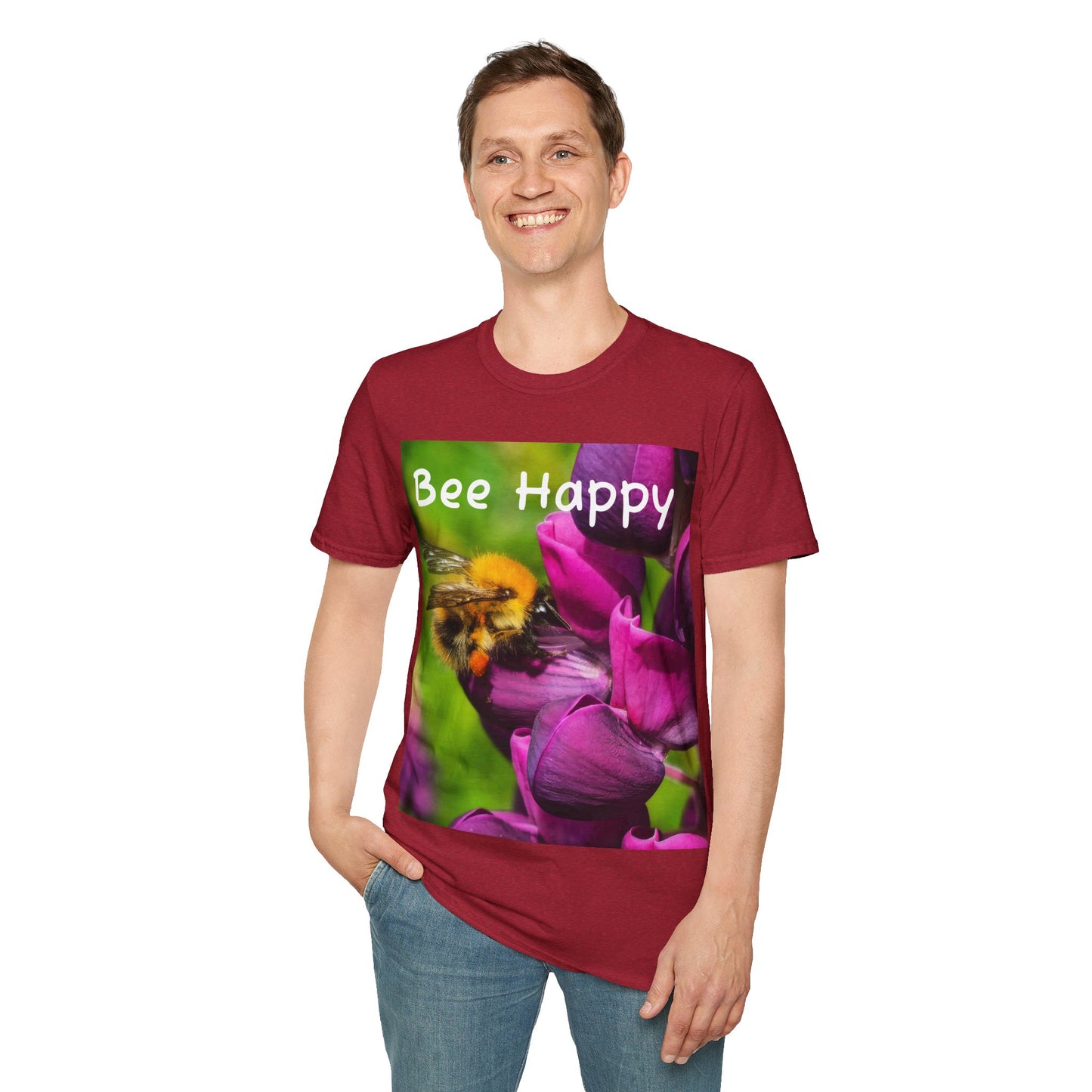 Bee Happy Unisex Softstyle T-Shirt – Cheerful Nature Inspired Tee for Bee Lovers