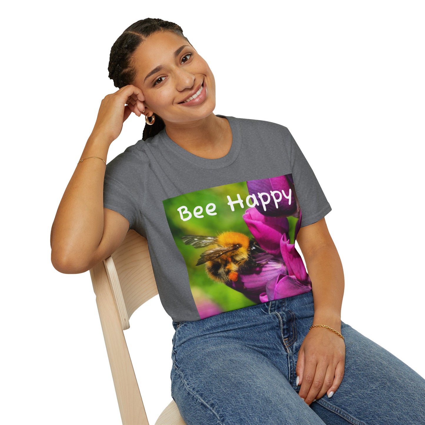 Bee Happy Unisex Softstyle T-Shirt – Cheerful Nature Inspired Tee for Bee Lovers