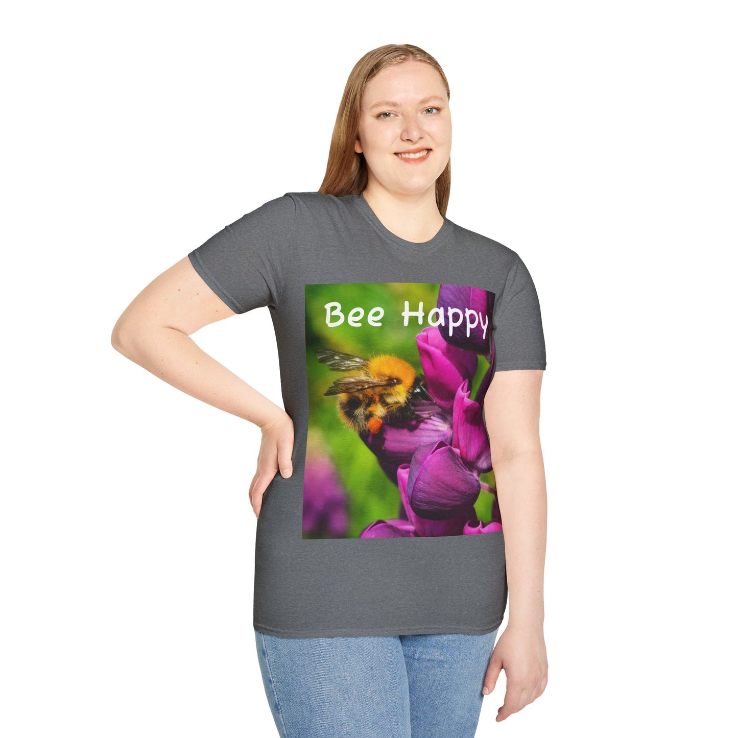 Bee Happy Unisex Softstyle T-Shirt – Cheerful Nature Inspired Tee for Bee Lovers