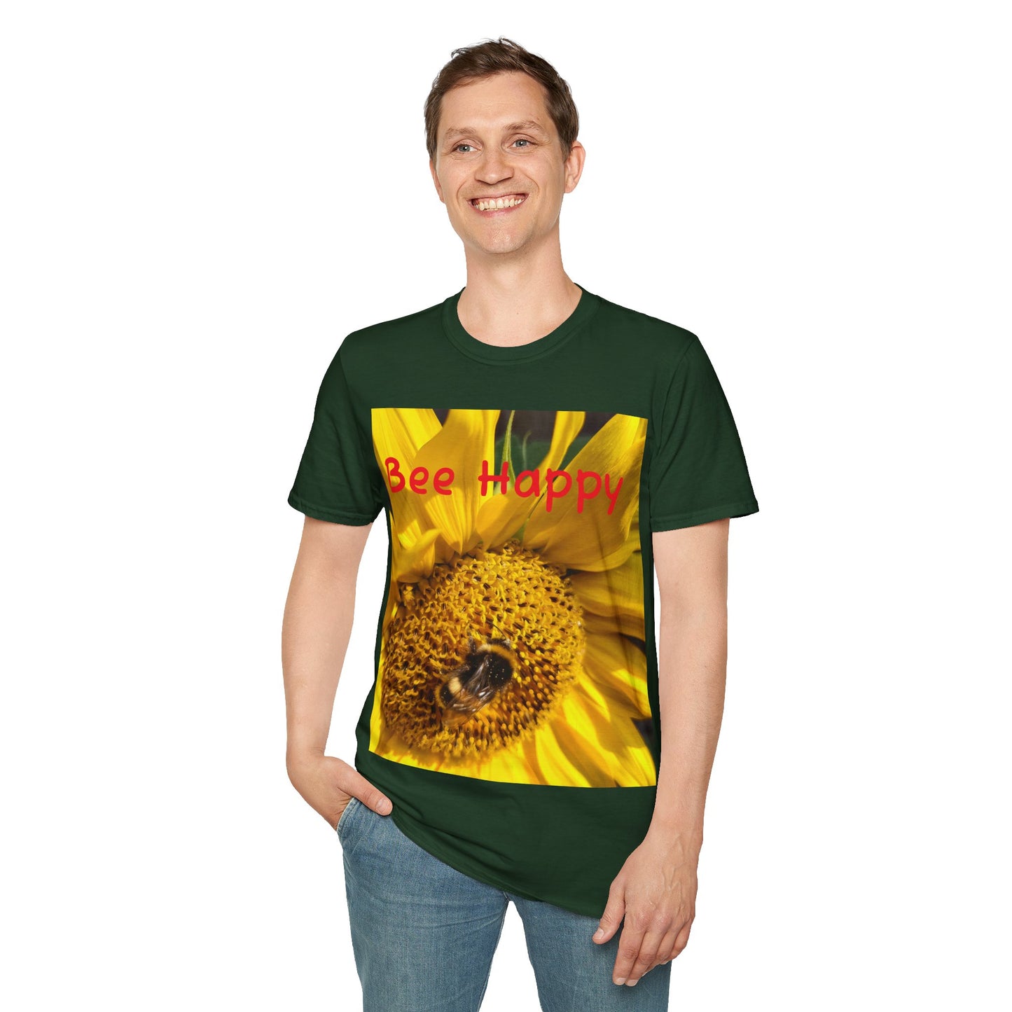 Bee Happy Unisex Softstyle T-Shirt – Cheerful Nature Inspired Tee for Bee Lovers