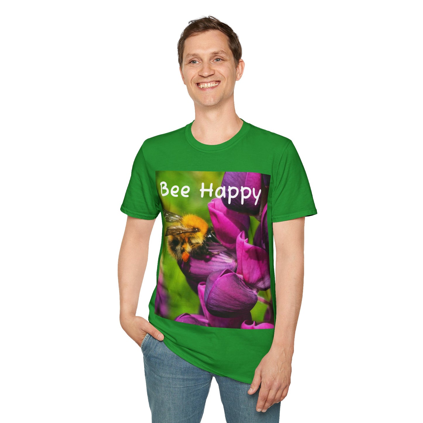 Bee Happy Unisex Softstyle T-Shirt – Cheerful Nature Inspired Tee for Bee Lovers