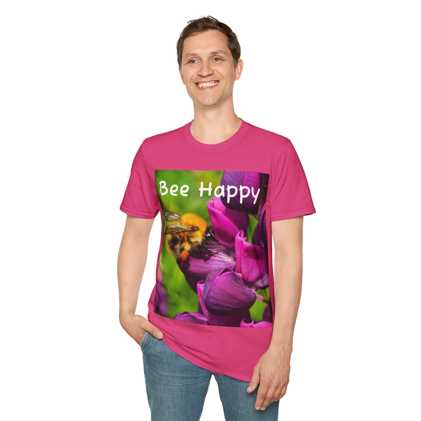 Bee Happy Unisex Softstyle T-Shirt – Cheerful Nature Inspired Tee for Bee Lovers