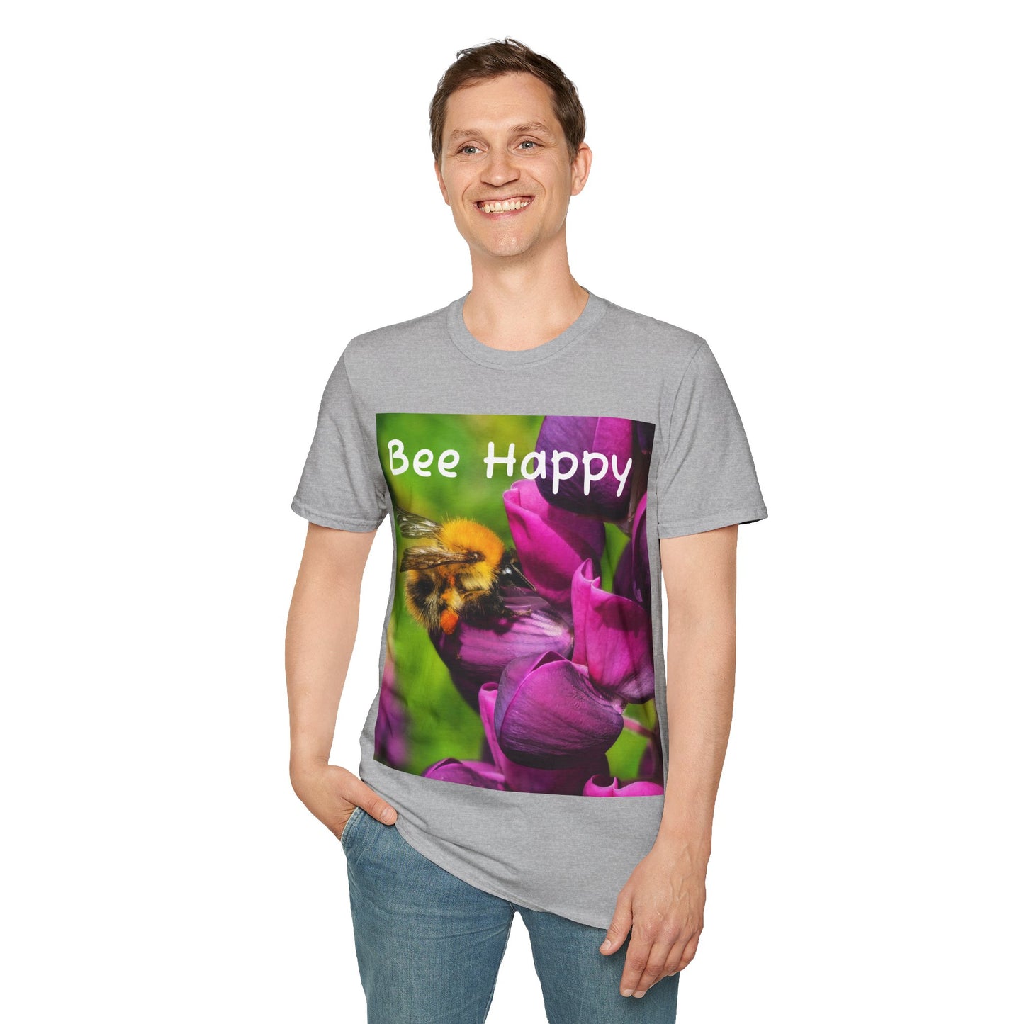 Bee Happy Unisex Softstyle T-Shirt – Cheerful Nature Inspired Tee for Bee Lovers