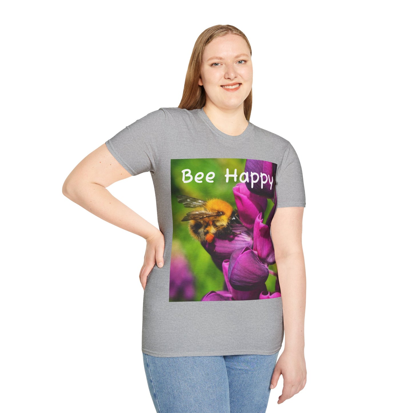 Bee Happy Unisex Softstyle T-Shirt – Cheerful Nature Inspired Tee for Bee Lovers