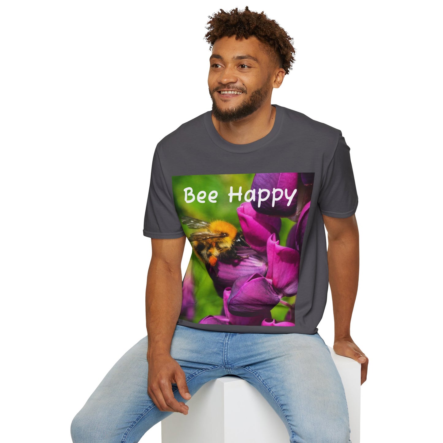 Bee Happy Unisex Softstyle T-Shirt – Cheerful Nature Inspired Tee for Bee Lovers