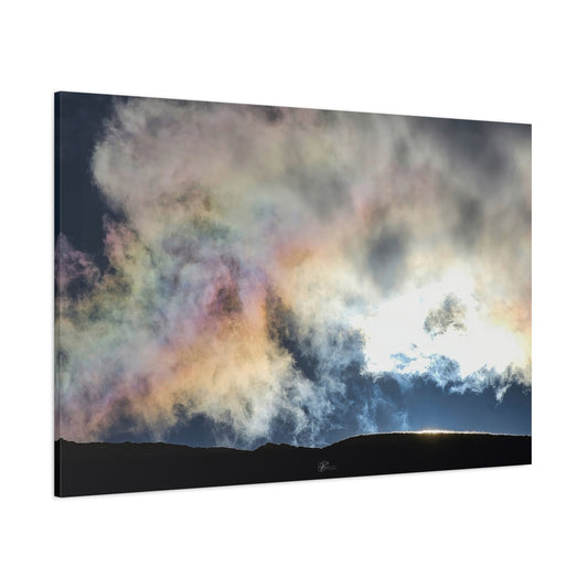 Canvas Wall Art Photo Print: Sun disappearing behind Fleetwith Pike, from Honister Pass, creating 'Rainbows in the Clouds'