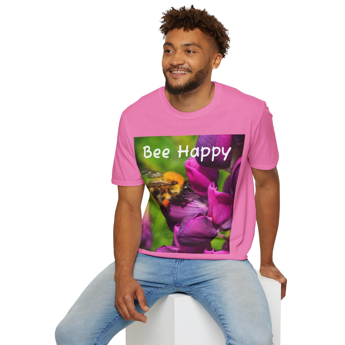 Bee Happy Unisex Softstyle T-Shirt – Cheerful Nature Inspired Tee for Bee Lovers