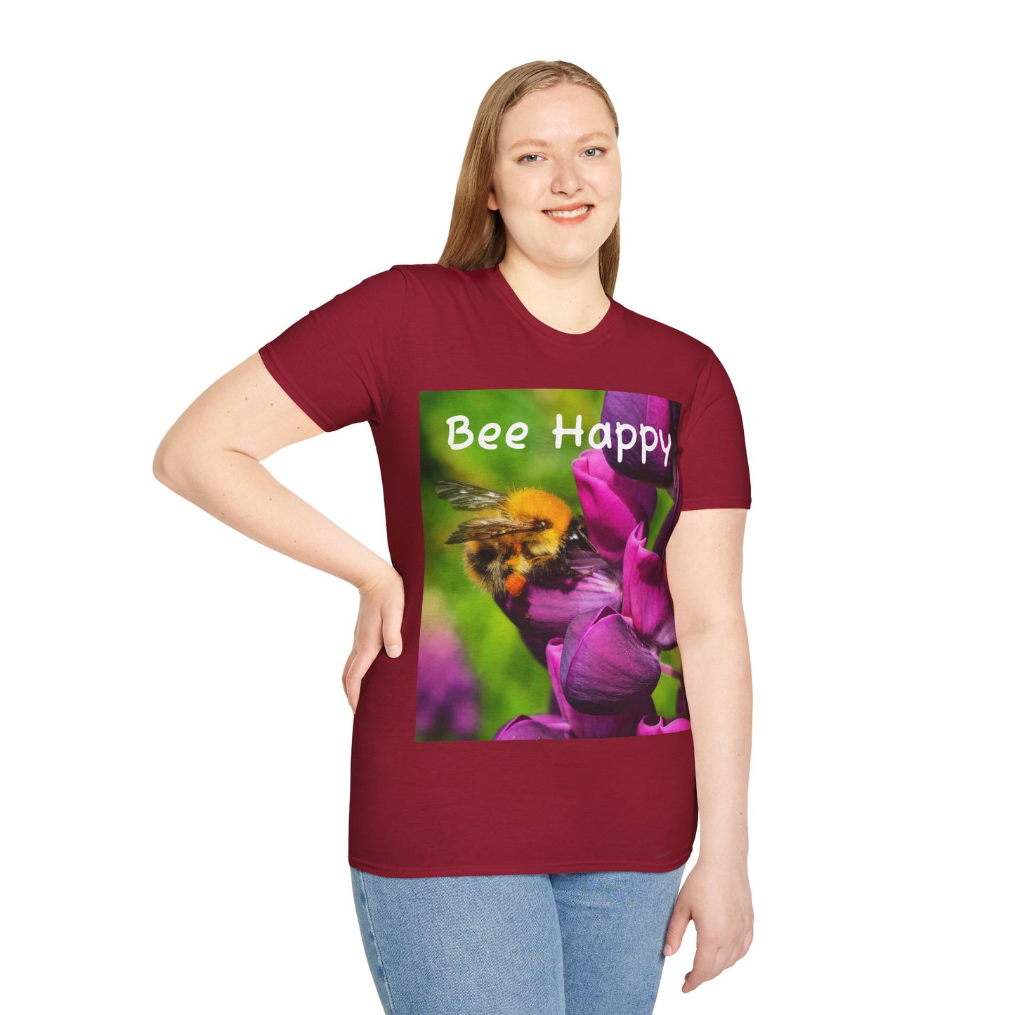 Bee Happy Unisex Softstyle T-Shirt – Cheerful Nature Inspired Tee for Bee Lovers