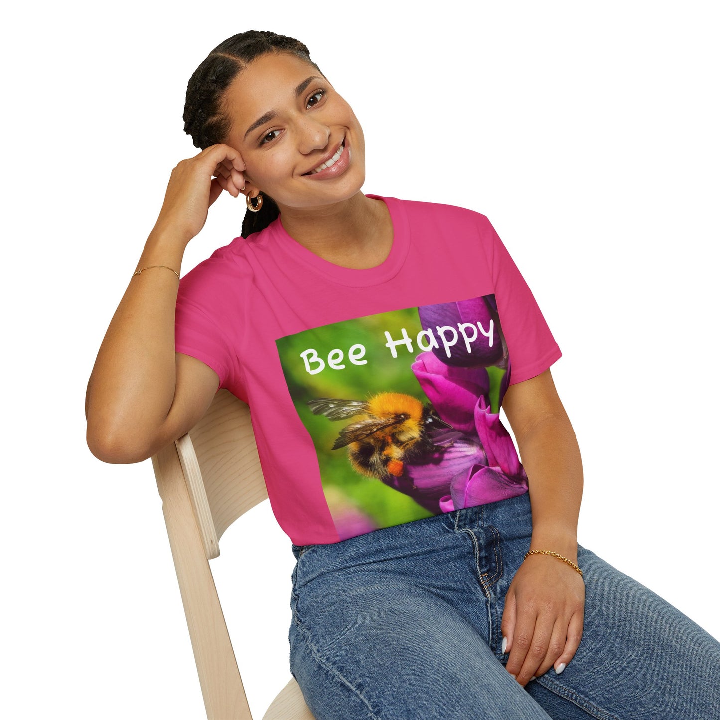 Bee Happy Unisex Softstyle T-Shirt – Cheerful Nature Inspired Tee for Bee Lovers