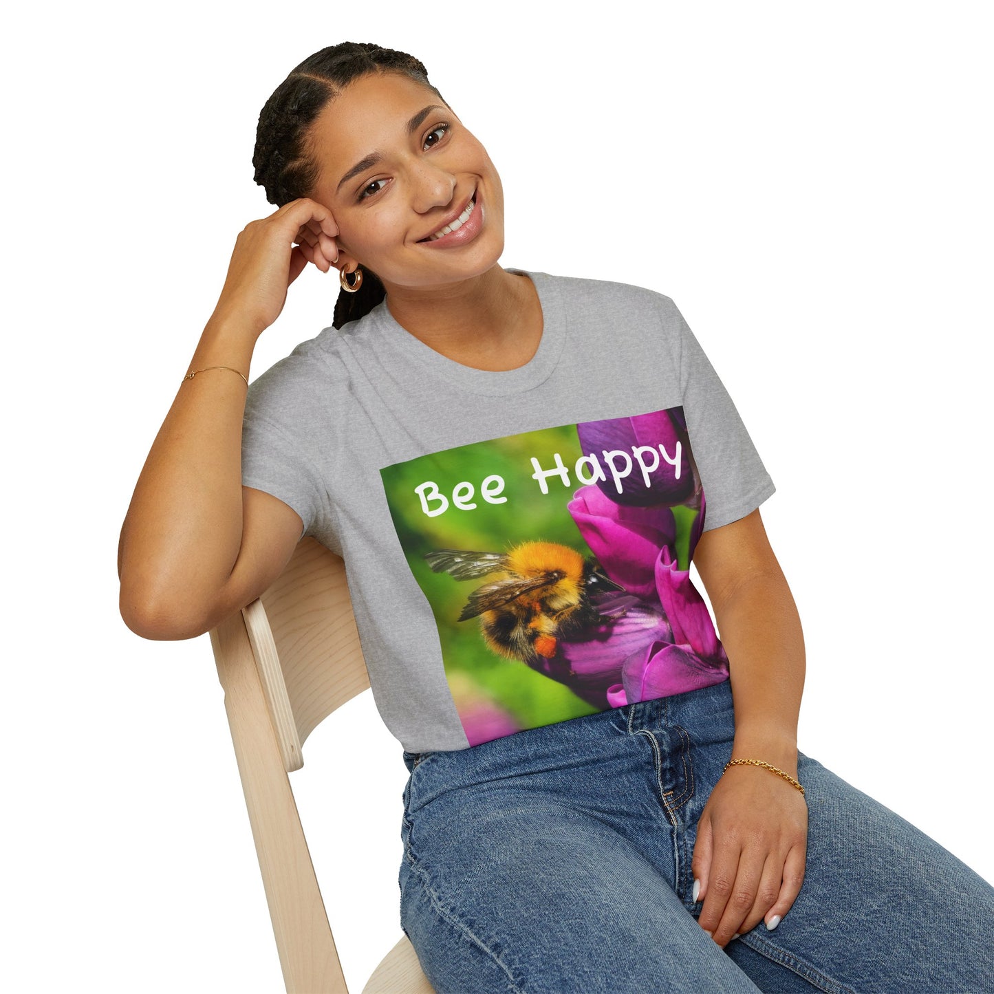 Bee Happy Unisex Softstyle T-Shirt – Cheerful Nature Inspired Tee for Bee Lovers