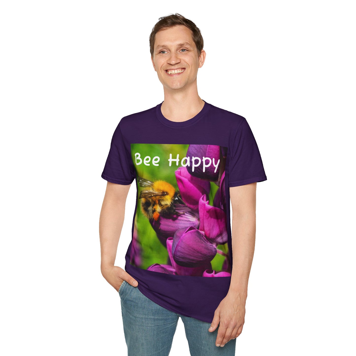 Bee Happy Unisex Softstyle T-Shirt – Cheerful Nature Inspired Tee for Bee Lovers