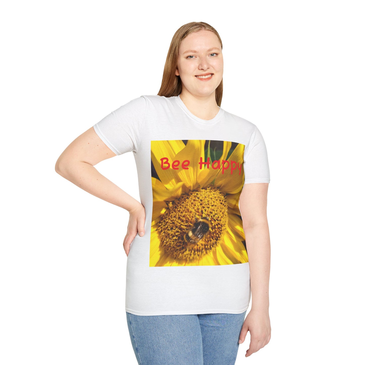 Bee Happy Unisex Softstyle T-Shirt – Cheerful Nature Inspired Tee for Bee Lovers