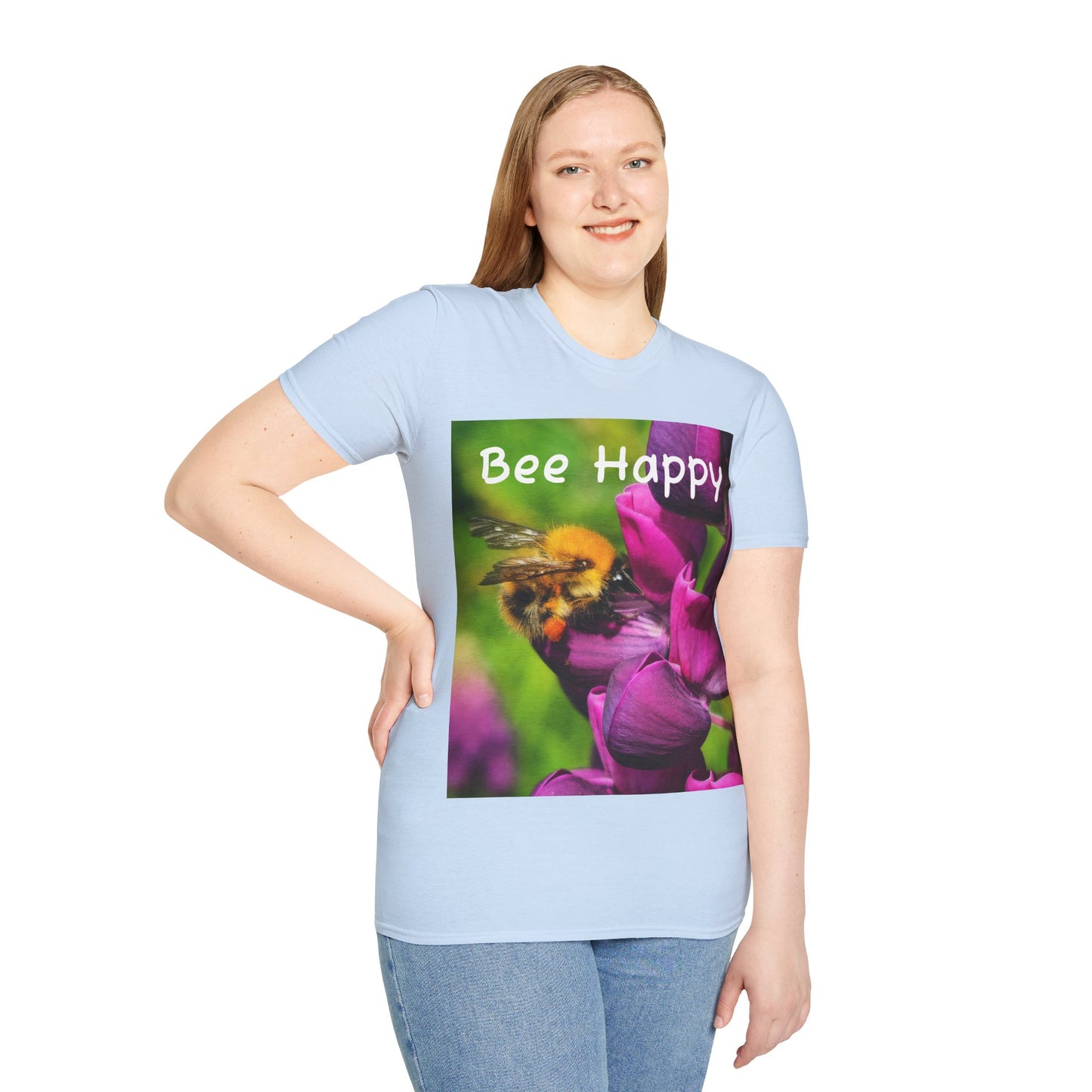 Bee Happy Unisex Softstyle T-Shirt – Cheerful Nature Inspired Tee for Bee Lovers