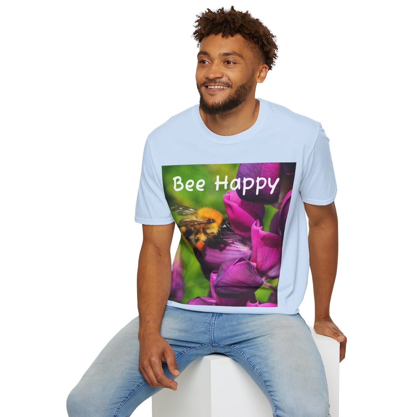 Bee Happy Unisex Softstyle T-Shirt – Cheerful Nature Inspired Tee for Bee Lovers