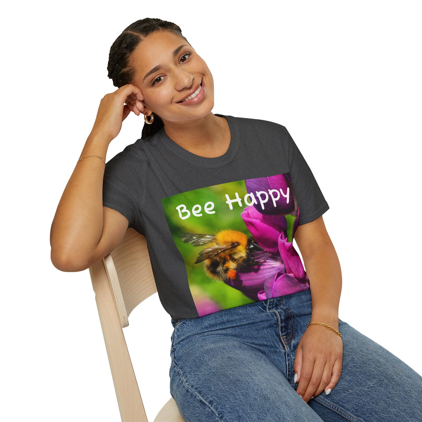 Bee Happy Unisex Softstyle T-Shirt – Cheerful Nature Inspired Tee for Bee Lovers