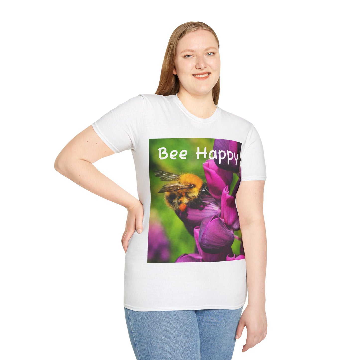 Bee Happy Unisex Softstyle T-Shirt – Cheerful Nature Inspired Tee for Bee Lovers