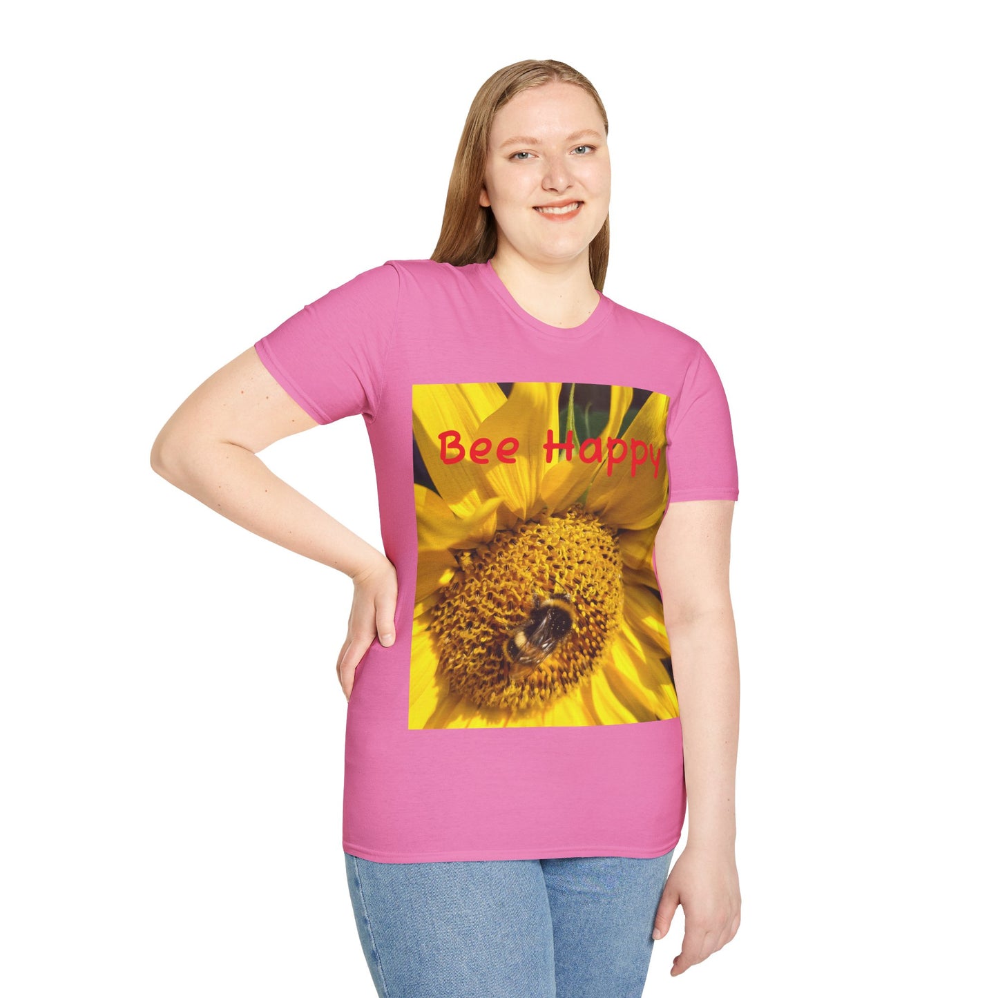 Bee Happy Unisex Softstyle T-Shirt – Cheerful Nature Inspired Tee for Bee Lovers