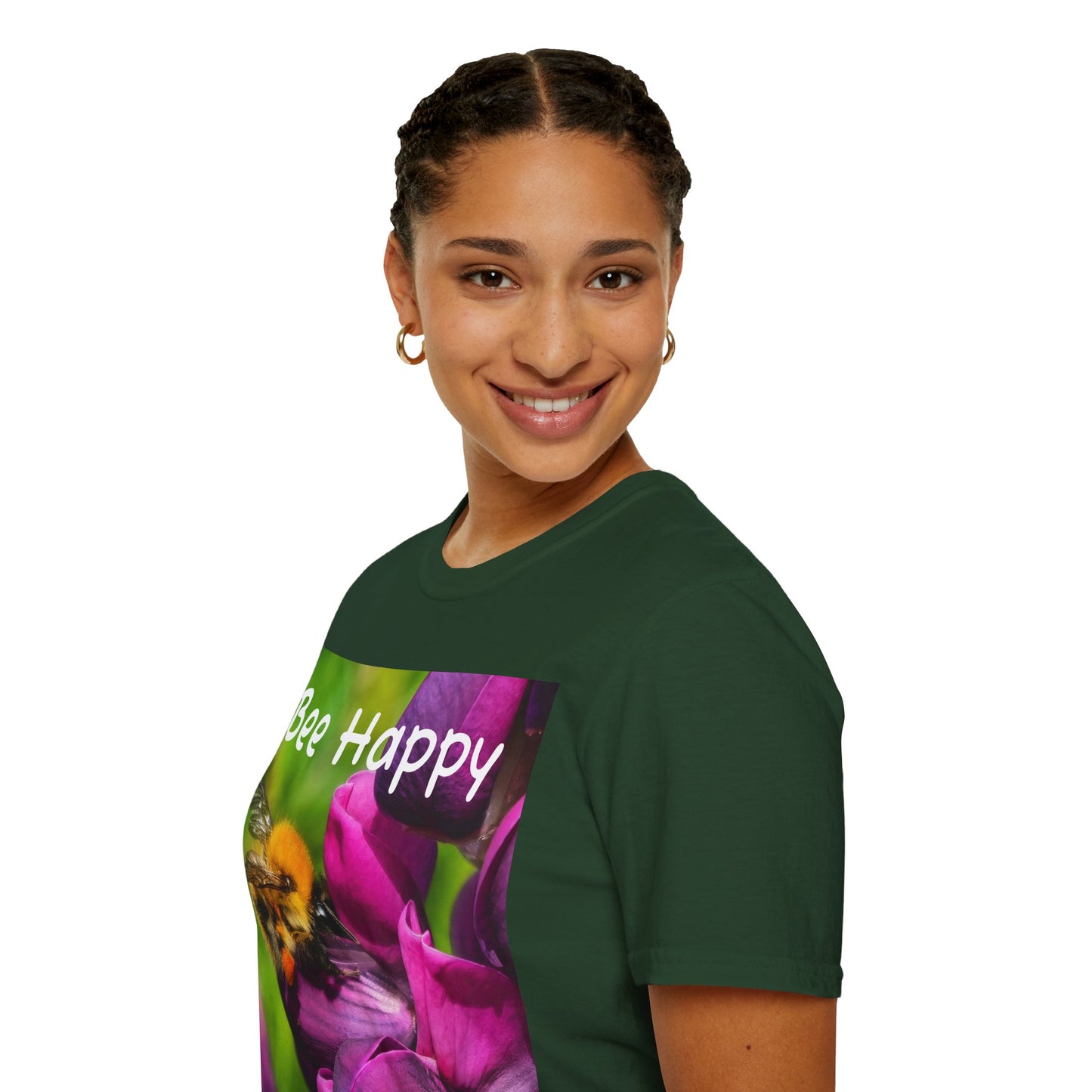 Bee Happy Unisex Softstyle T-Shirt – Cheerful Nature Inspired Tee for Bee Lovers