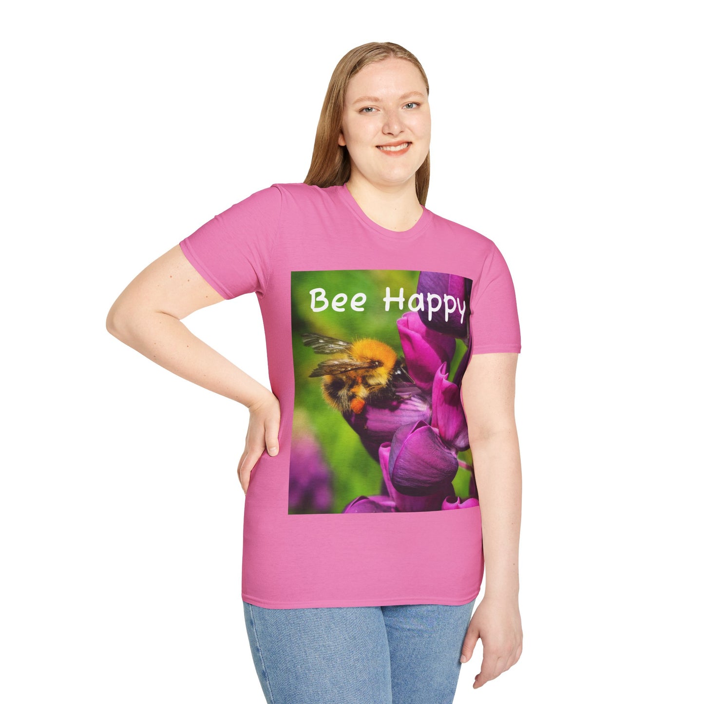 Bee Happy Unisex Softstyle T-Shirt – Cheerful Nature Inspired Tee for Bee Lovers