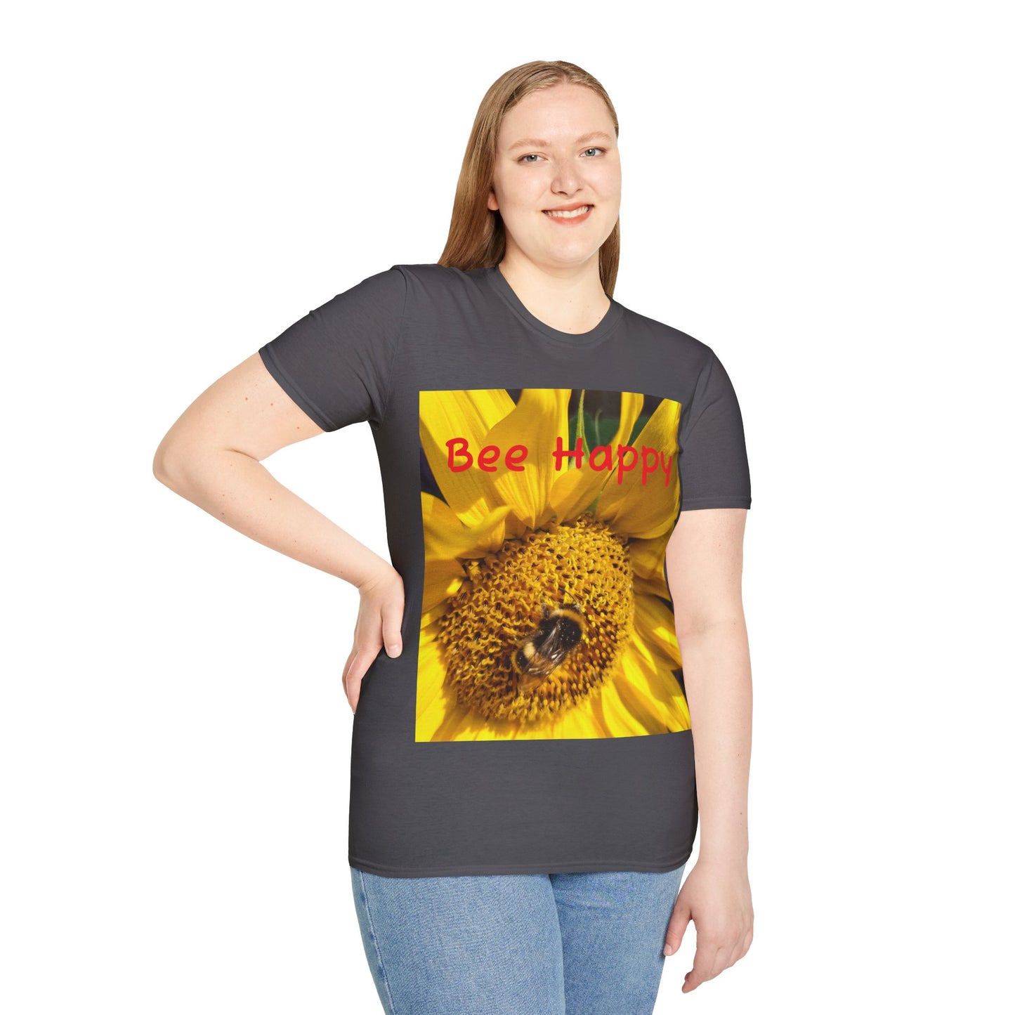 Bee Happy Unisex Softstyle T-Shirt – Cheerful Nature Inspired Tee for Bee Lovers